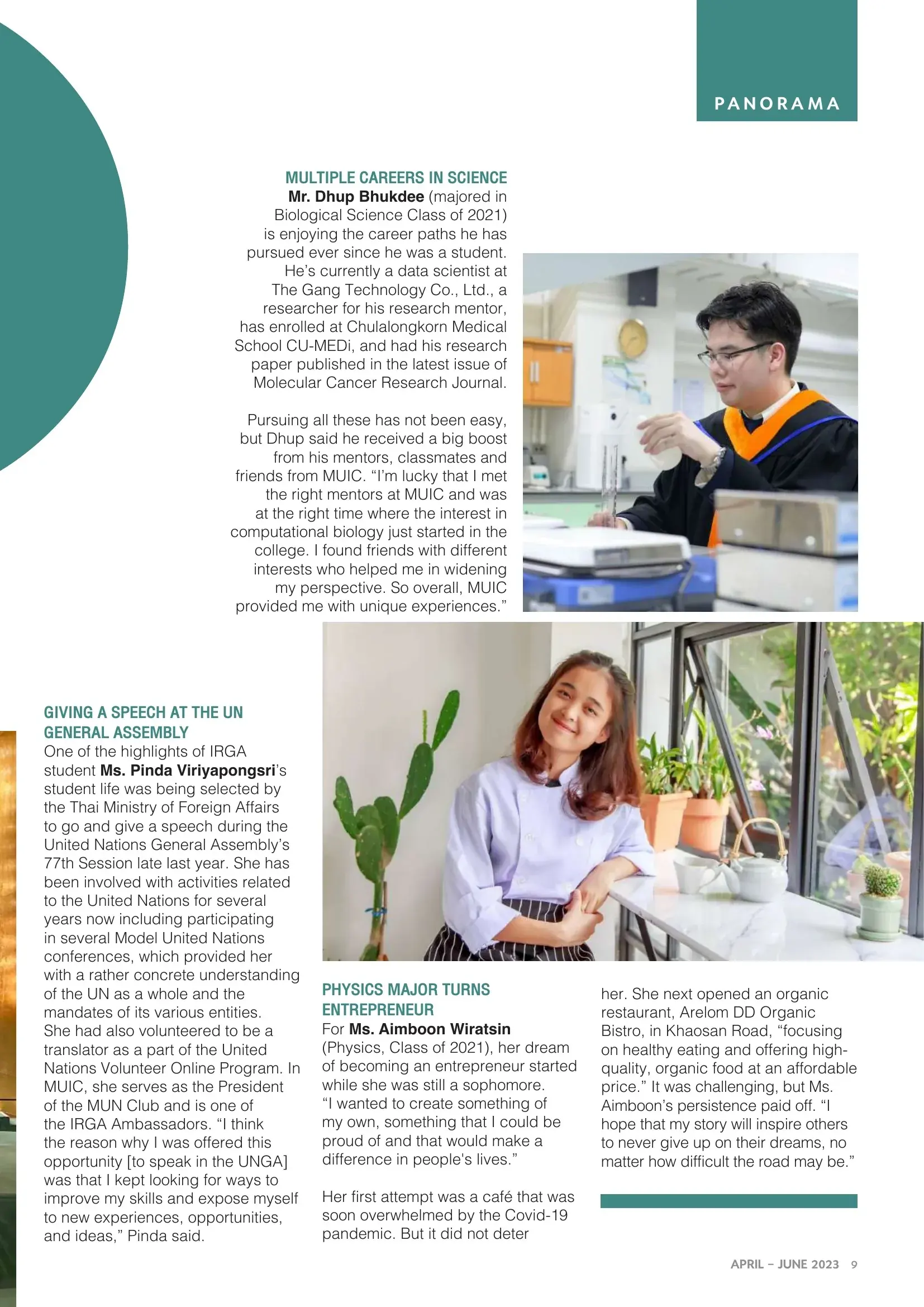Page 9 of MUIC 360, Multiple Careers in Science, featuring Dhup
